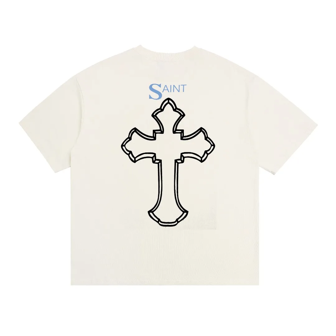Mechao Saint Michael co-branded character print, retro washed and distressed Vintage loose short sleeves, digital white ink direct injection, the fabric is breathable, and the pattern is three-dimensional and clear. Fabric: Double yarn 240g Style number: S811 Size: S-M-L-XL Color: Off-white Price: P110